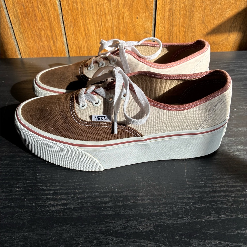 Brown Canvas Vans authentics stack form with Pink… - image 2